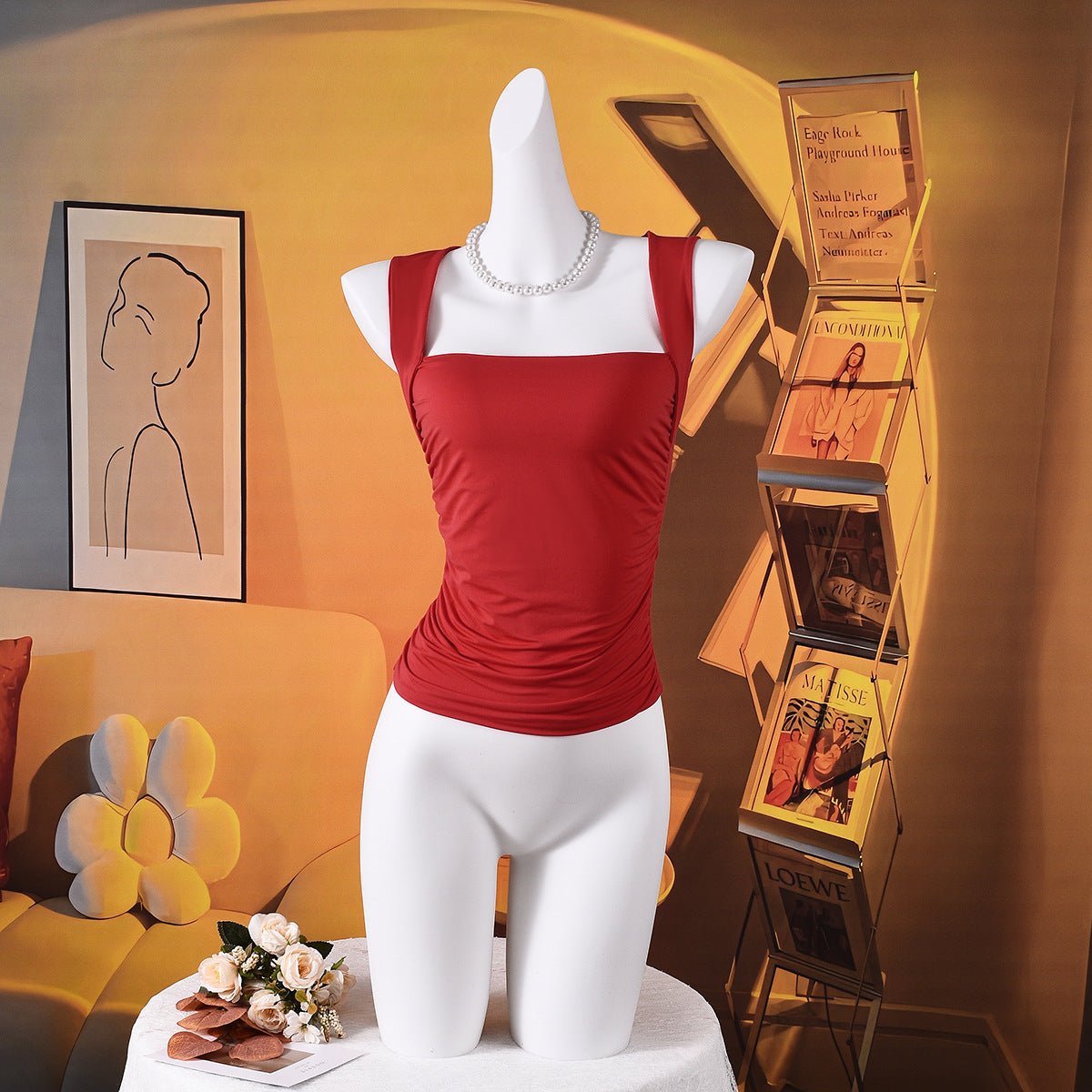 Women's Square Neck Stretch Tank Top in Red - view 6