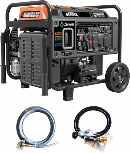 Tri Fuel Open Frame Inverter Generator,with ATS,Quiet Technology,CO Sensor,digital display and 50A,Ideal for Home backup,contruction site and RV Camping (GM10500XiT)