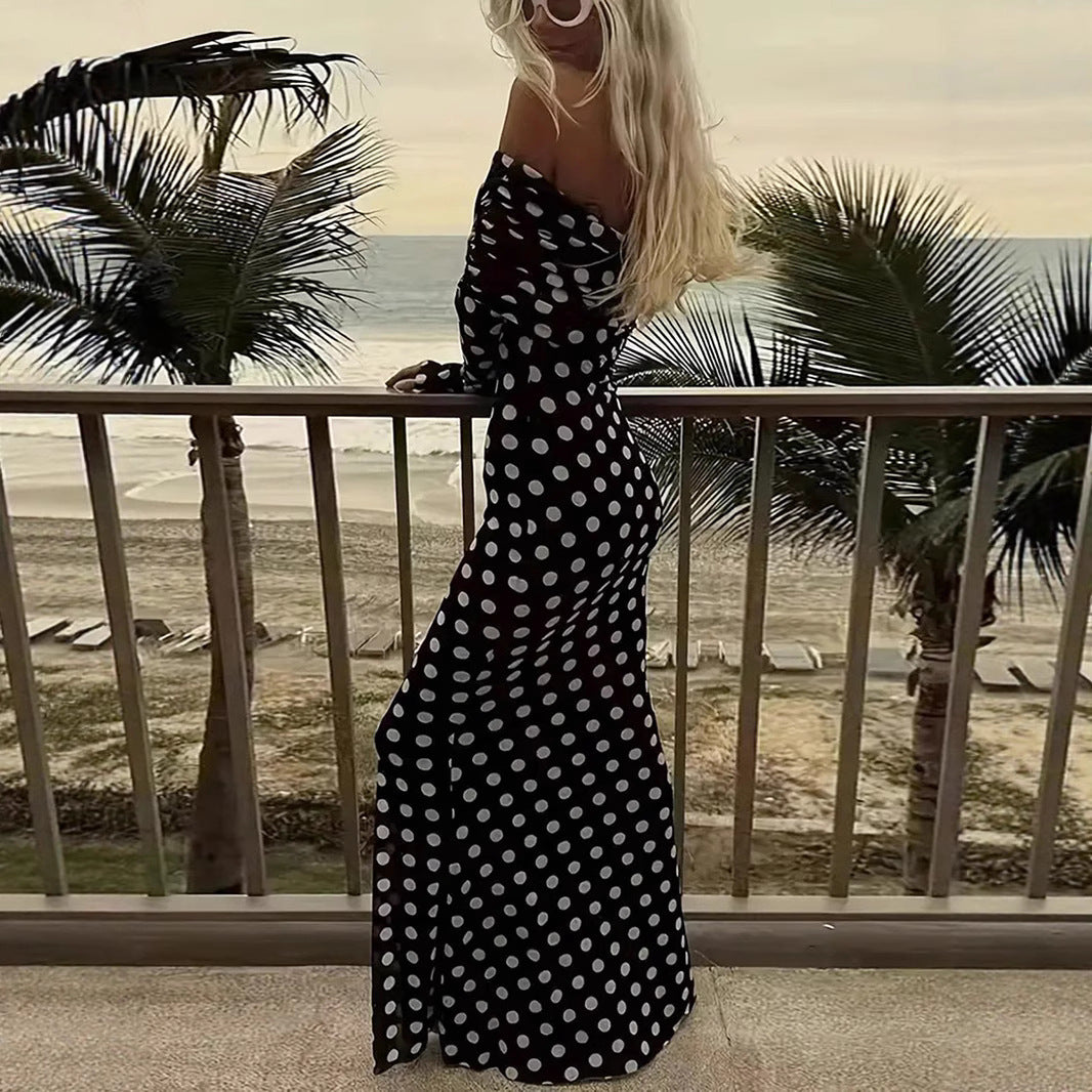 Women's One Shoulder Polka Dot Mesh Dress