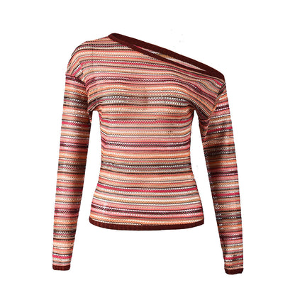 Women's Striped One-Shoulder Slim Top