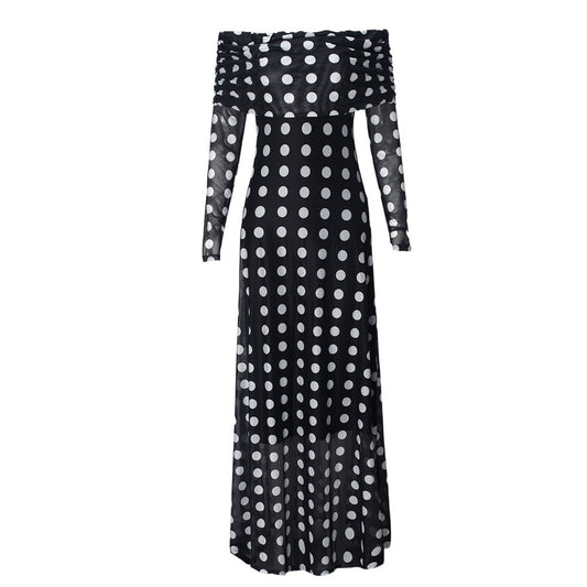 Women's One Shoulder Polka Dot Mesh Dress
